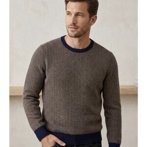 J.Crew 100% Cashmere Herringbone Sweater Men's M Navy Tan "The Good Cashmere"